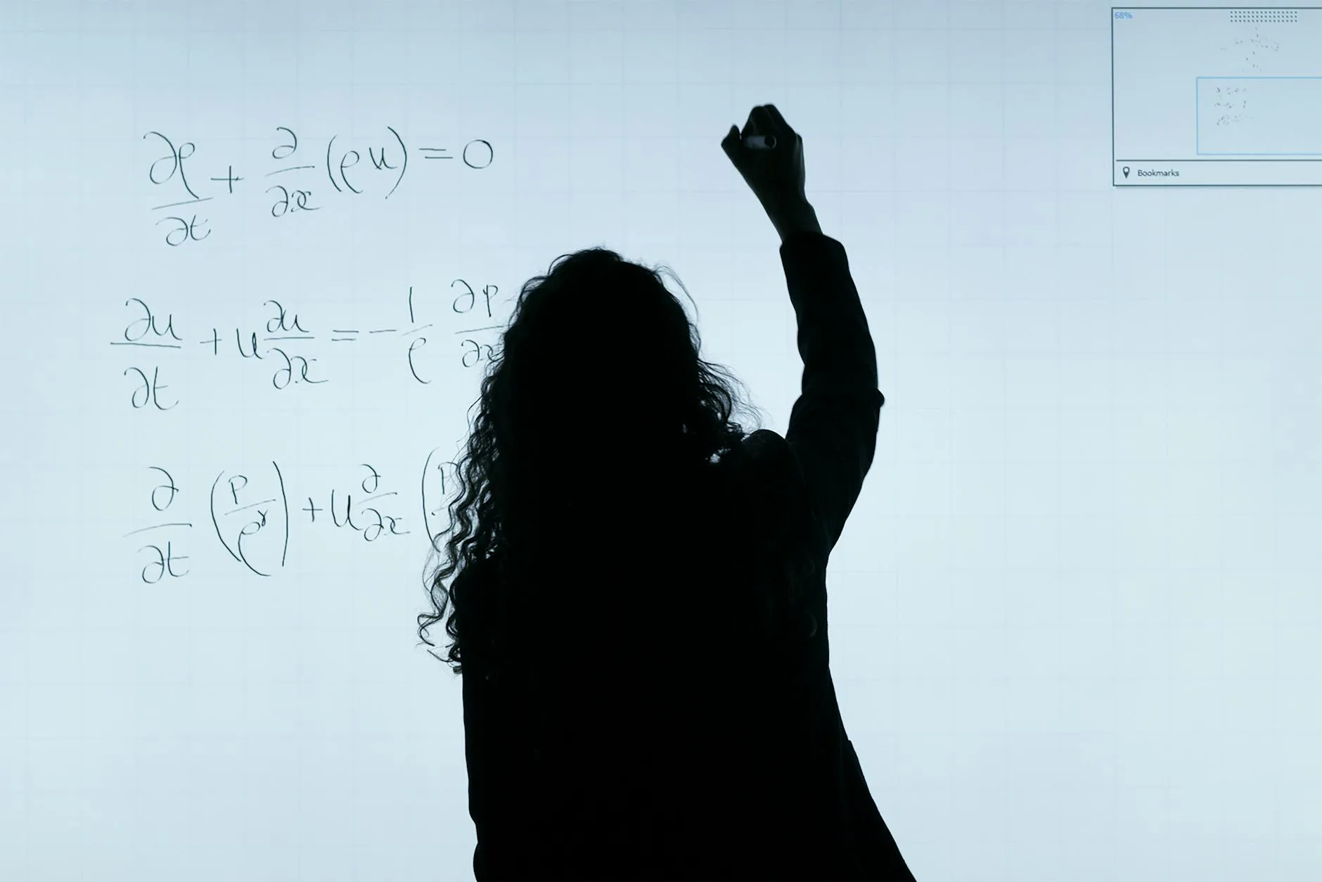 Teacher writing board-specific lesson material on whiteboard
